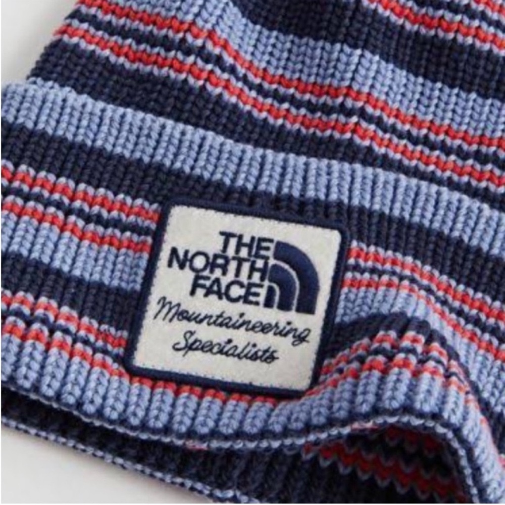 The North Face Women Striped Beanie - Navy and Red
